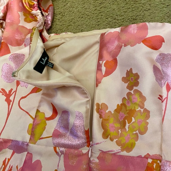 Lulus So Stunning Pink & Orange Multi Floral Jacquard Puff Sleeve Mini Dress XXL - Picture 7 of 8